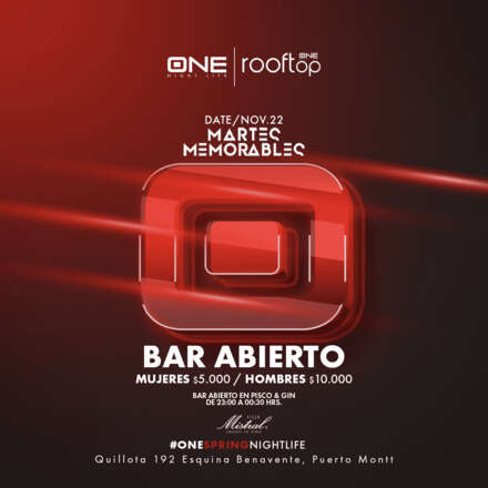 MARTES 22/11 / CLUB ONE NIGHTLIFE / MARTES MEMORABLES / SECTOR ULTRABAILABLE JORGE MIRANDA / LISTA DCTO EMBAJADORES 