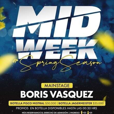 MIERCOLES MIDWEEK 16-10 / CLUB ONE / ROOFTOP - DJ BORIS VASQUEZ + FRIENDS / ACCESO GRATIS Y DESCUENTO / +19