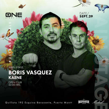 VIERNES 29/09 / DOS PISTAS DE BAILE / CLUB ONE NIGHTLIFE / MAIN STAGE BORIS VASQUEZ + KAENE / AZOTEA ELECTRONICA ALEX FERRISON (EXTENDED SET) / LISTA DCTO EMBAJADORES / HOMBRES + 23 / MUJERES + 21 