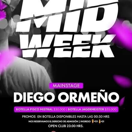 MIERCOLES MIDWEEK 13-11 / CLUB ONE / ROOFTOP - DJ DIEGO ORMEÑO + FRIENDS / ACCESO GRATIS Y DESCUENTO / +19