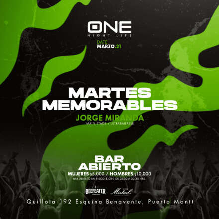  MARTES 21/03/ #MARTESMEMORABLES / PISTA ULTRABAILABLE / DJ JORGE MIRANDA / LISTA DCTO EMBAJADORES/ HOMBRES +22 / MUJERES + 20 