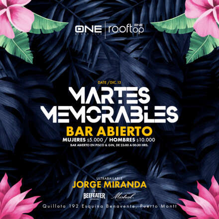 MARTES MEMORABLES / 13.12.2022 / PISTA ULTRABAILABLE DJ JORGE MIRANDA / LISTA DCTO EMBAJADORES / HOMBRES + 23 - MUJERES +21 