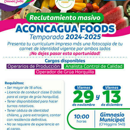 RECLUTAMIENTO MASIVO ACONCAGUA FOODS: TEMPORADA 2024 - 2025